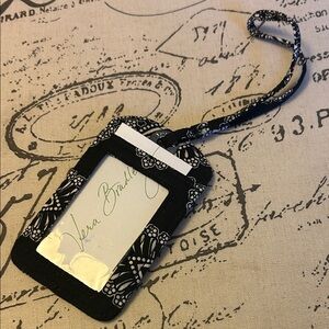 Vera Bradley Luggage Tag ID Badge Holder Black White Bandana Medallion Pattern